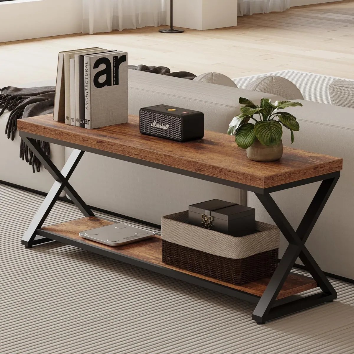 Wood Entryway Bench Indoor Industrial with Shoe - Image 4