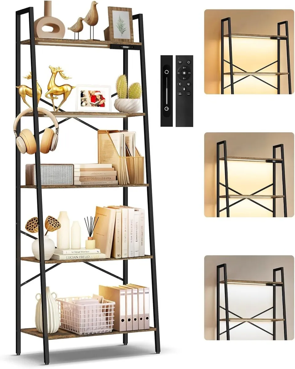 5-Tier Wide Ladder Shelf with LED Lights Touch - Image 1
