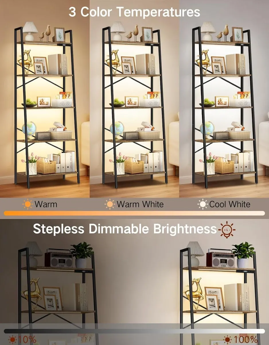 5-Tier Wide Ladder Shelf with LED Lights Touch - Image 4