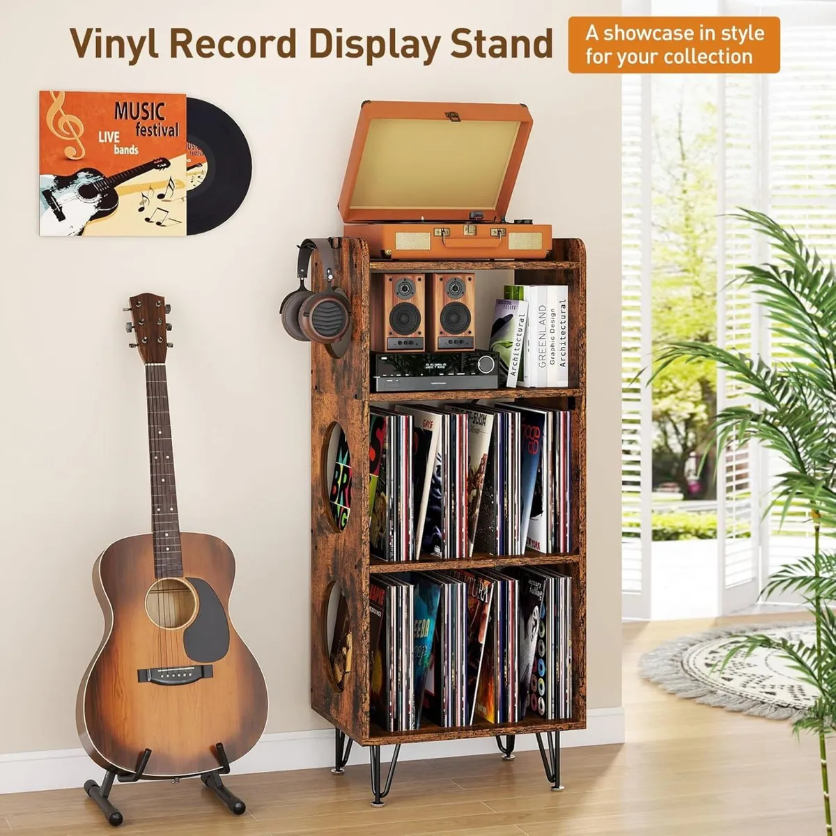 Record Player Stand 4-Tier Vinyl Storage Cabinet - Image 3