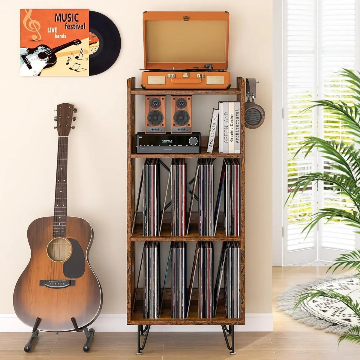 Record Player Stand 4-Tier Vinyl Storage Cabinet - Image 1