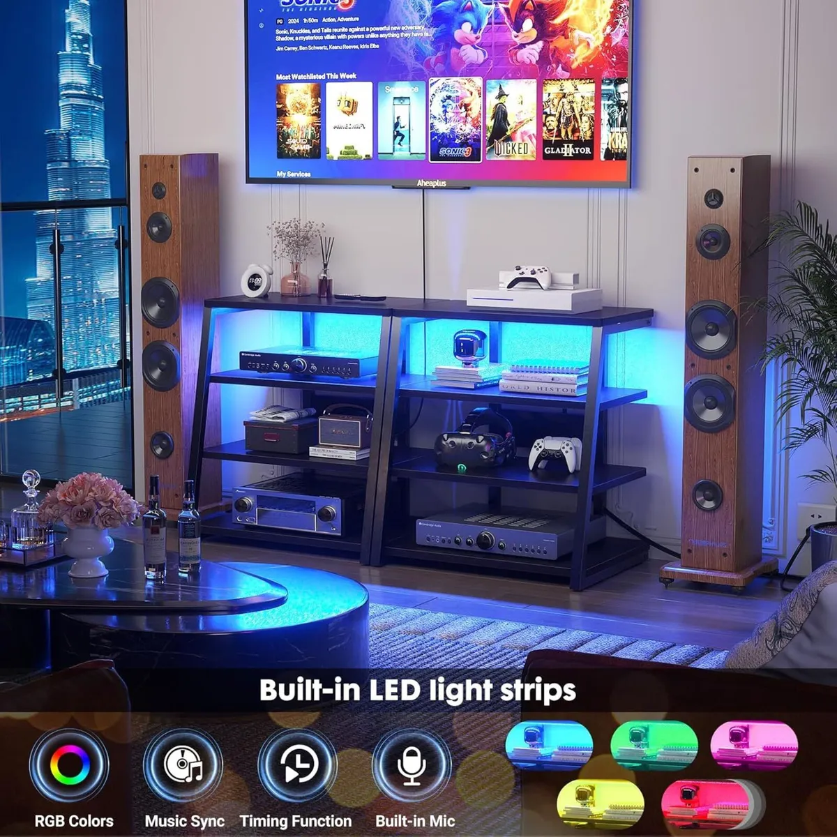 HiFi Stand AV Media with Outlets 4-Tier Console - Image 4