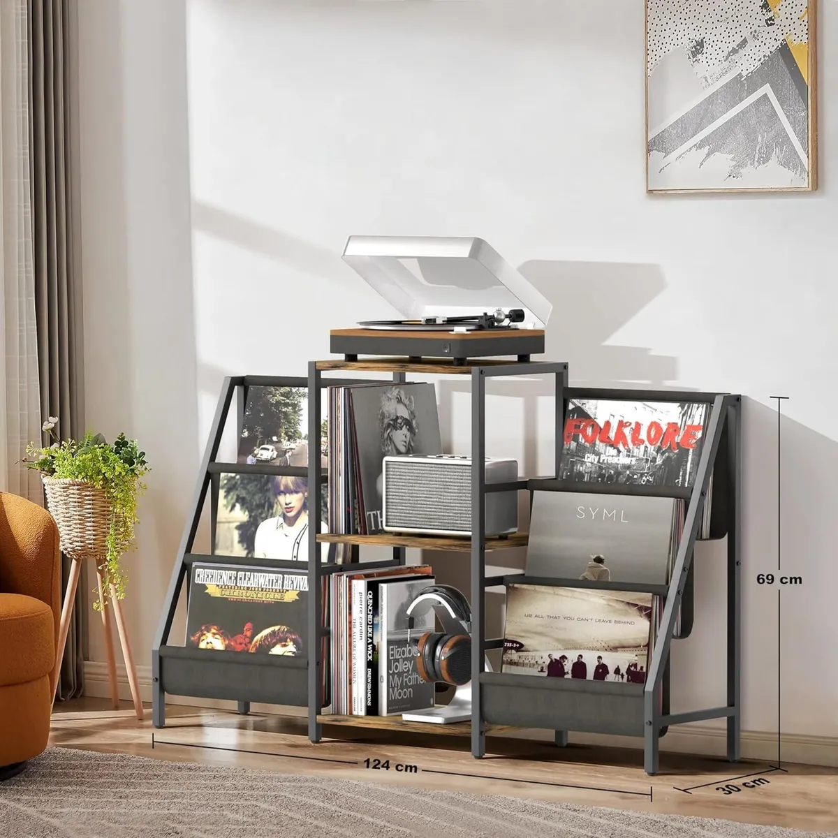 Record Player Stand with 280 Album Vinyl Storage - Image 2