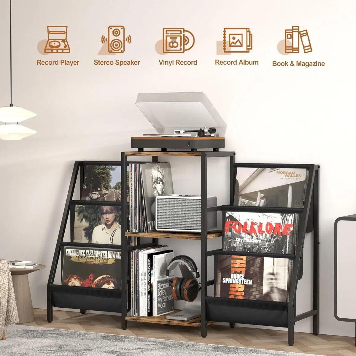 Record Player Stand with 280 Album Vinyl Storage - Image 3