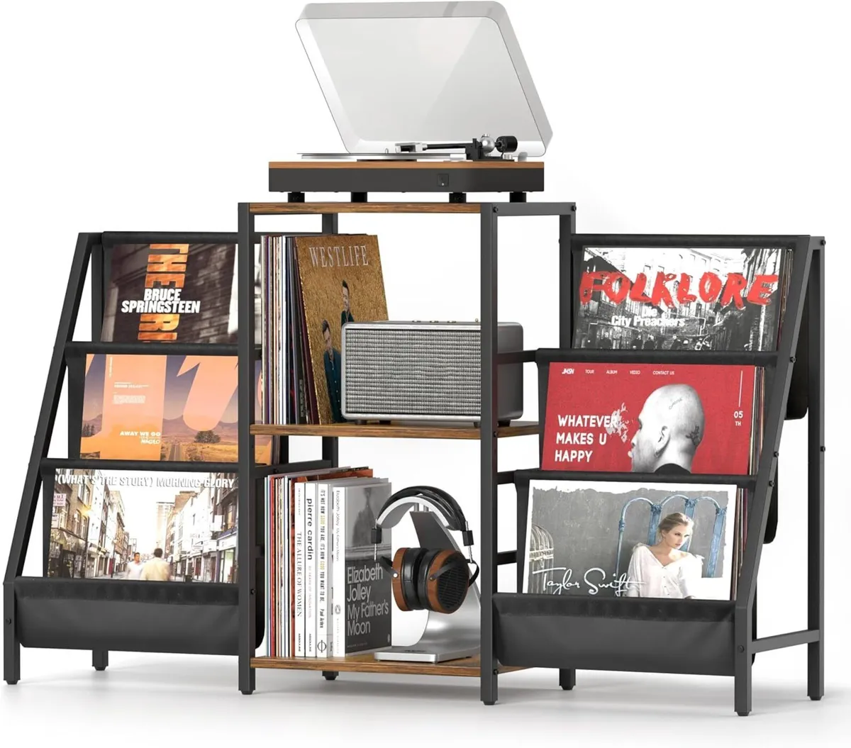 Record Player Stand with 280 Album Vinyl Storage - Image 1