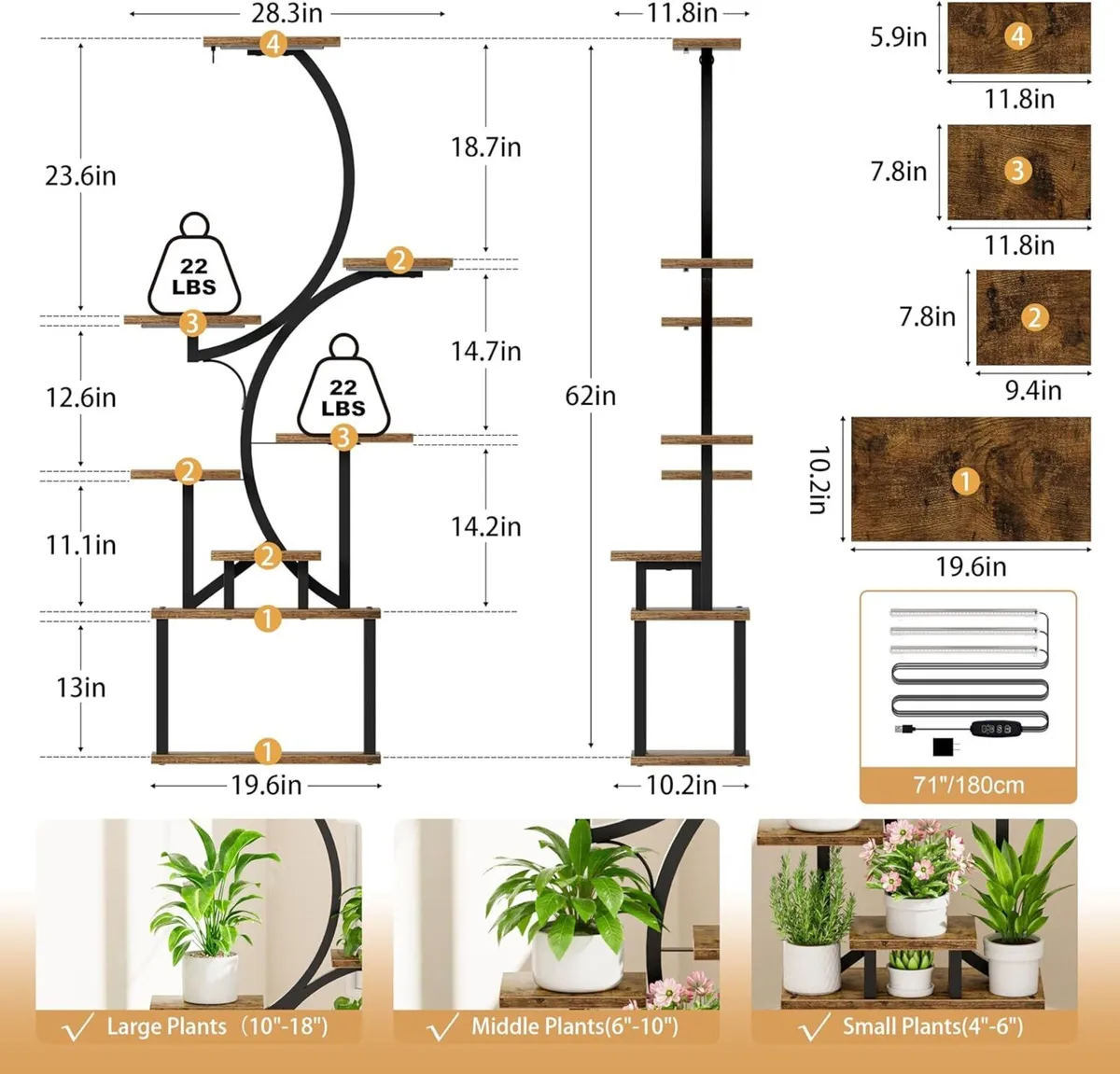 Plant Stand Indoor with Grow Lights 8 Tiered - Image 2