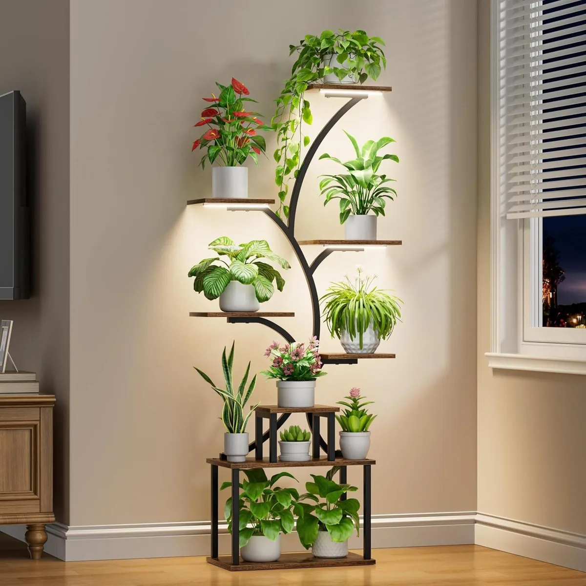 8-Tiered Tall Plant Stand with Grow Light Metal - Image 1