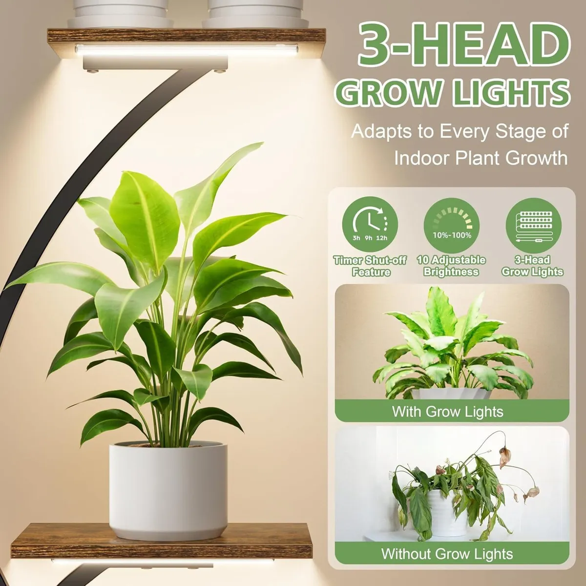 8-Tiered Tall Plant Stand with Grow Light Metal - Image 4