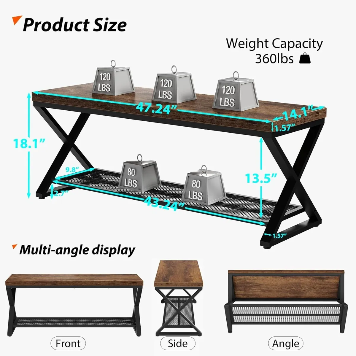 Rustic Brown Industrial Entryway Bench with - Image 2