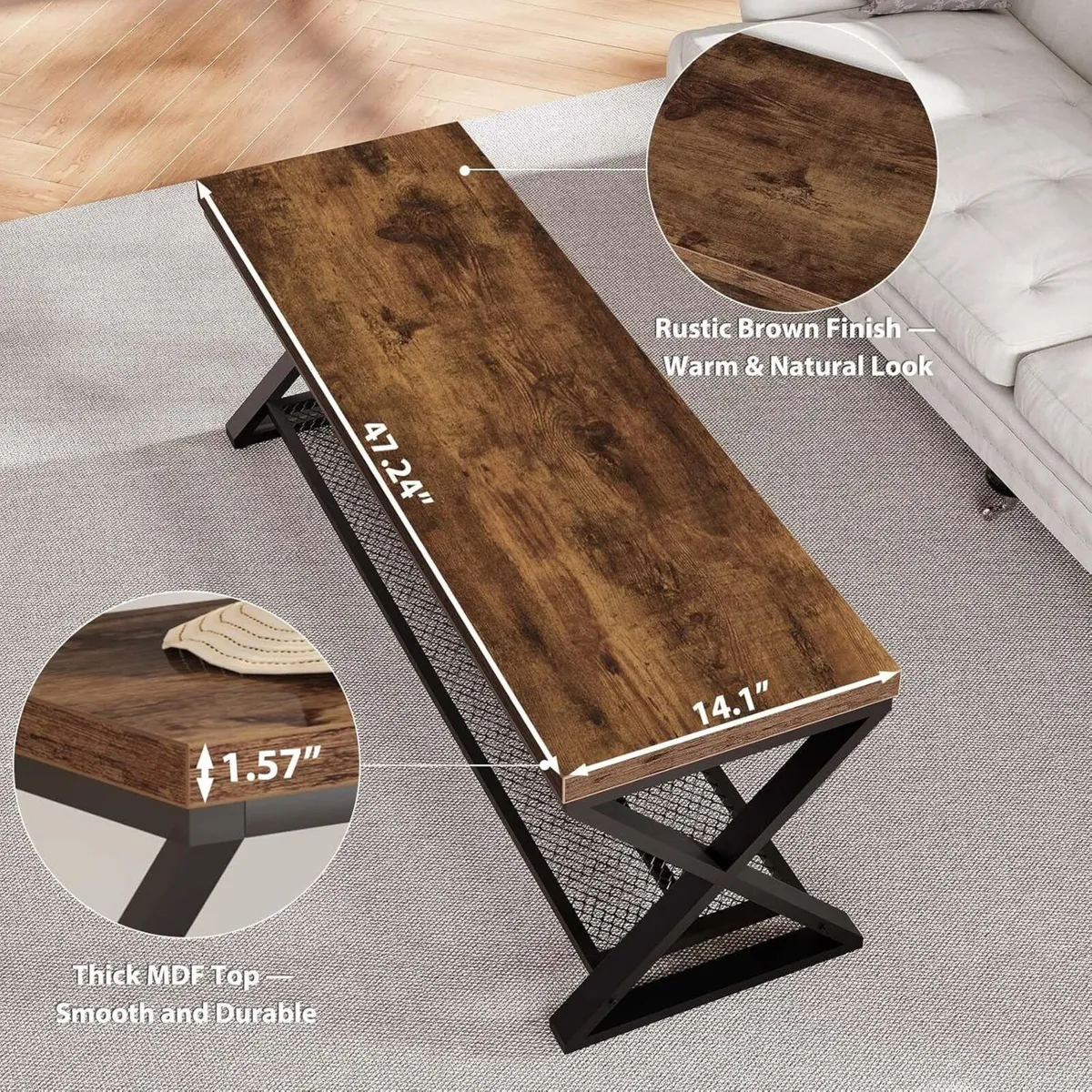 Rustic Brown Industrial Entryway Bench with - Image 4