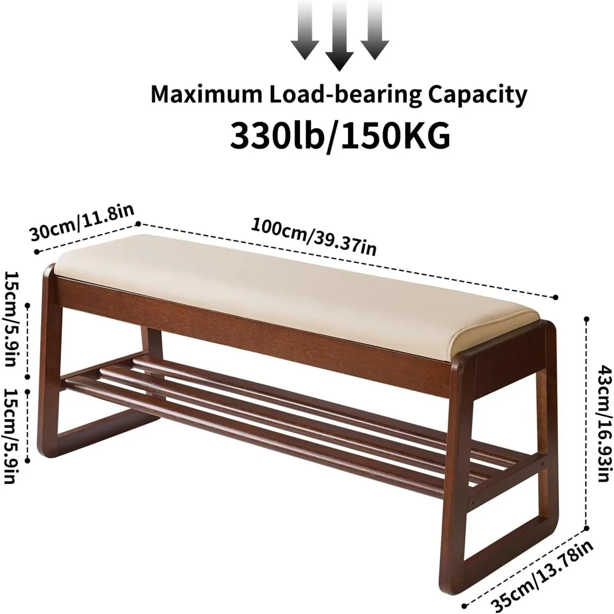 Wood Shoe Storage Bench with Cushion 2 Tier Rack - Image 3