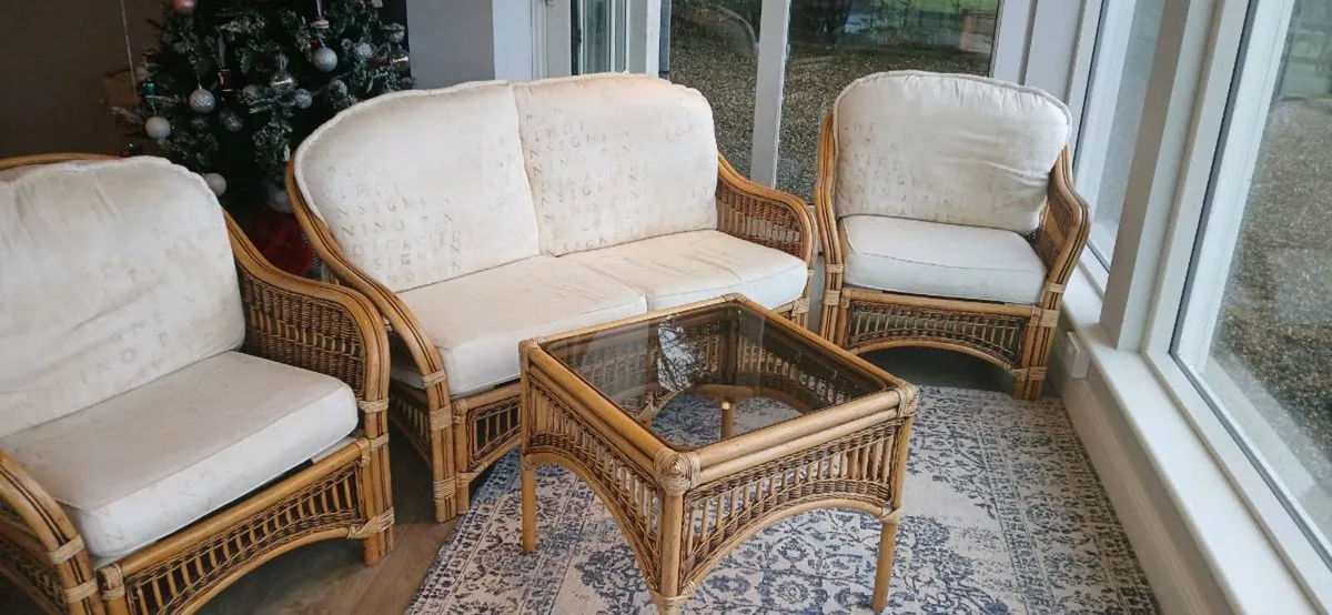 Cane furniture Wicker Sofa and Table - Image 1