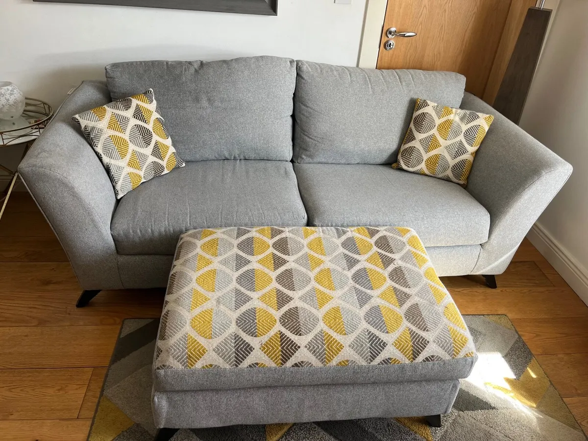 Armchair and three seater couch with footstool - Image 2