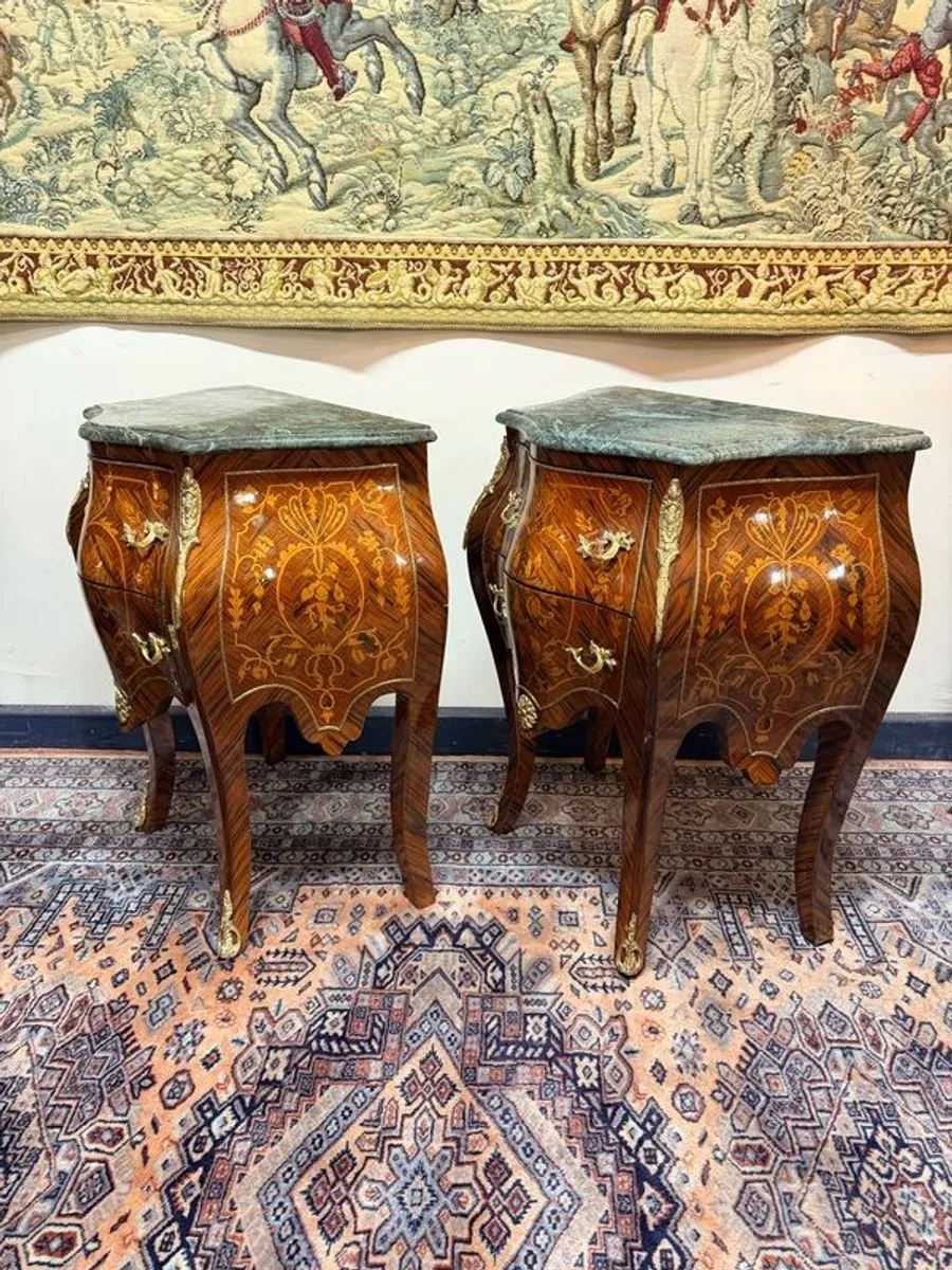 Elegant Pair of Bedside Lockers Marble Top Nightstands - Image 3