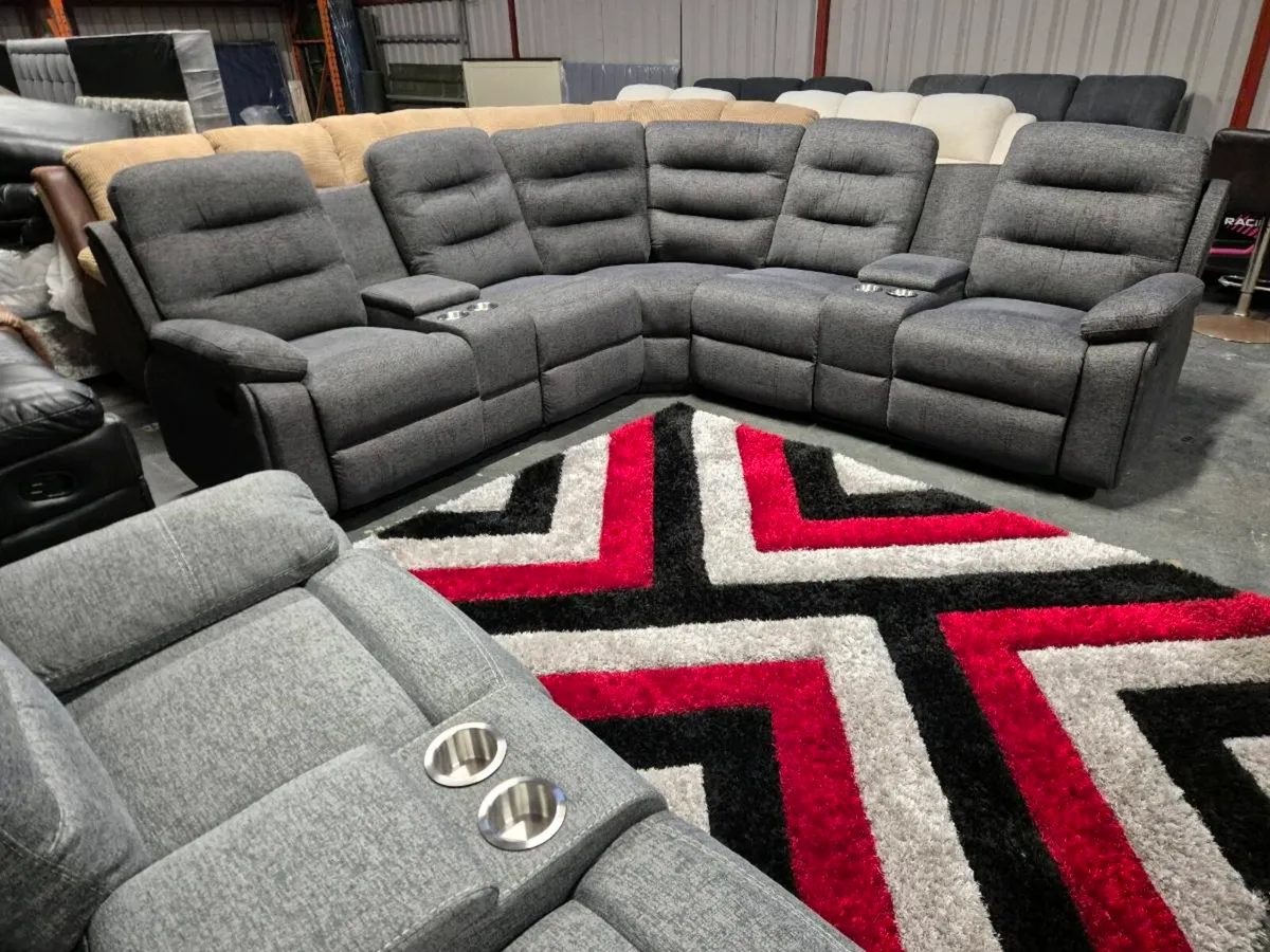 Weekly Sale New Grey Fabric Corner Recliner Sofa - Image 2