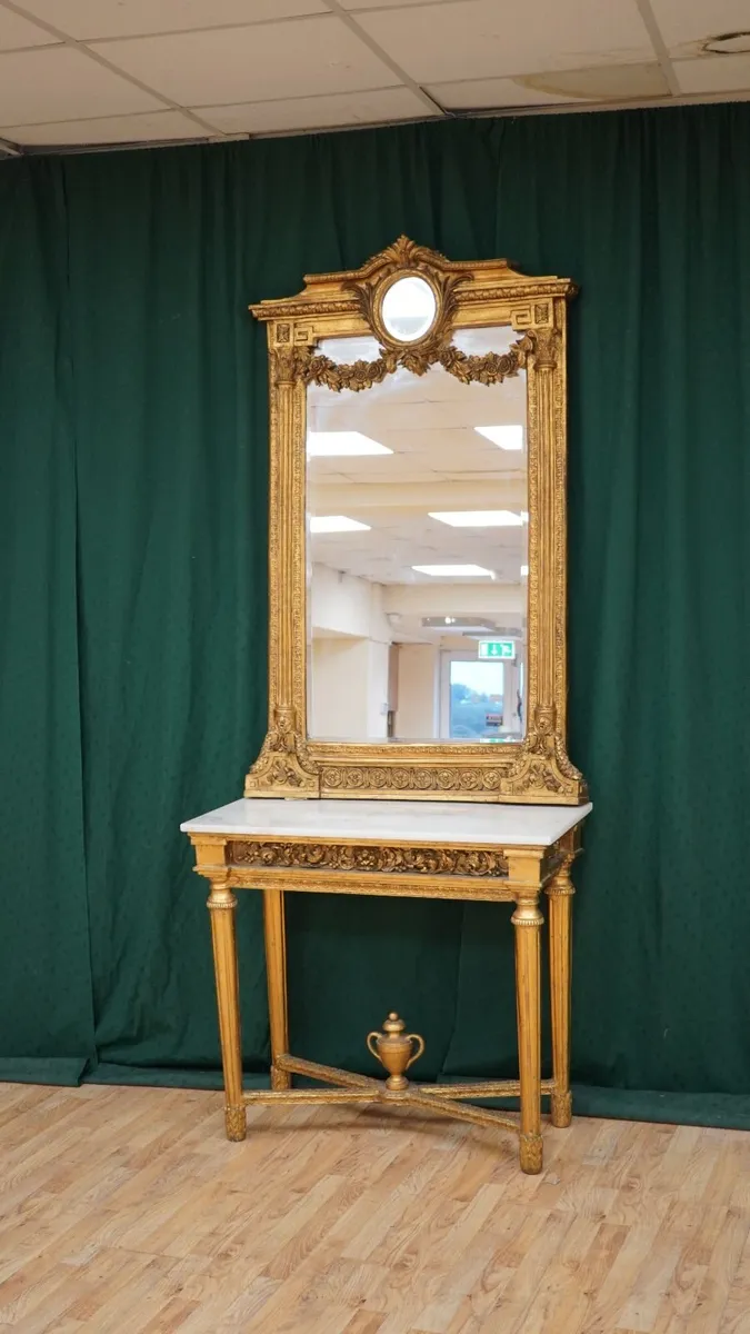 Gilt Console & Mirror with Marble Top - Image 1