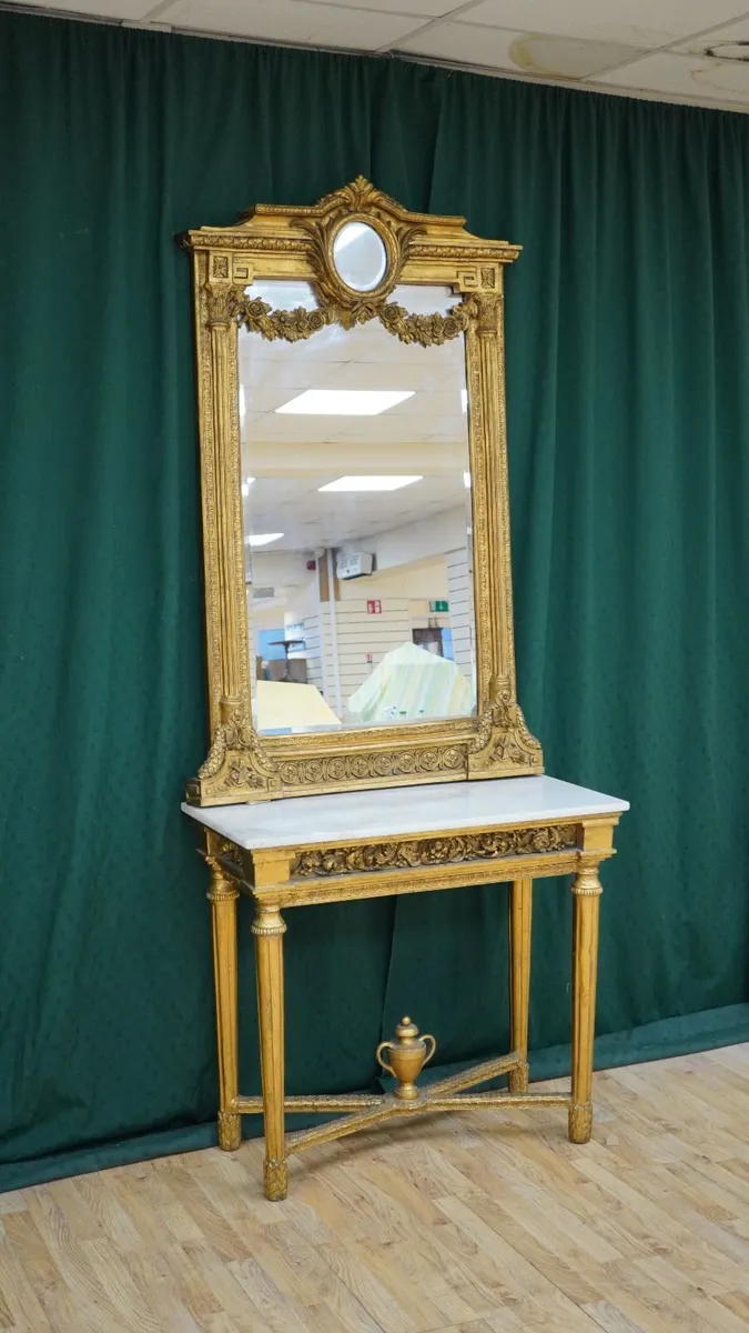 Gilt Console & Mirror with Marble Top - Image 2