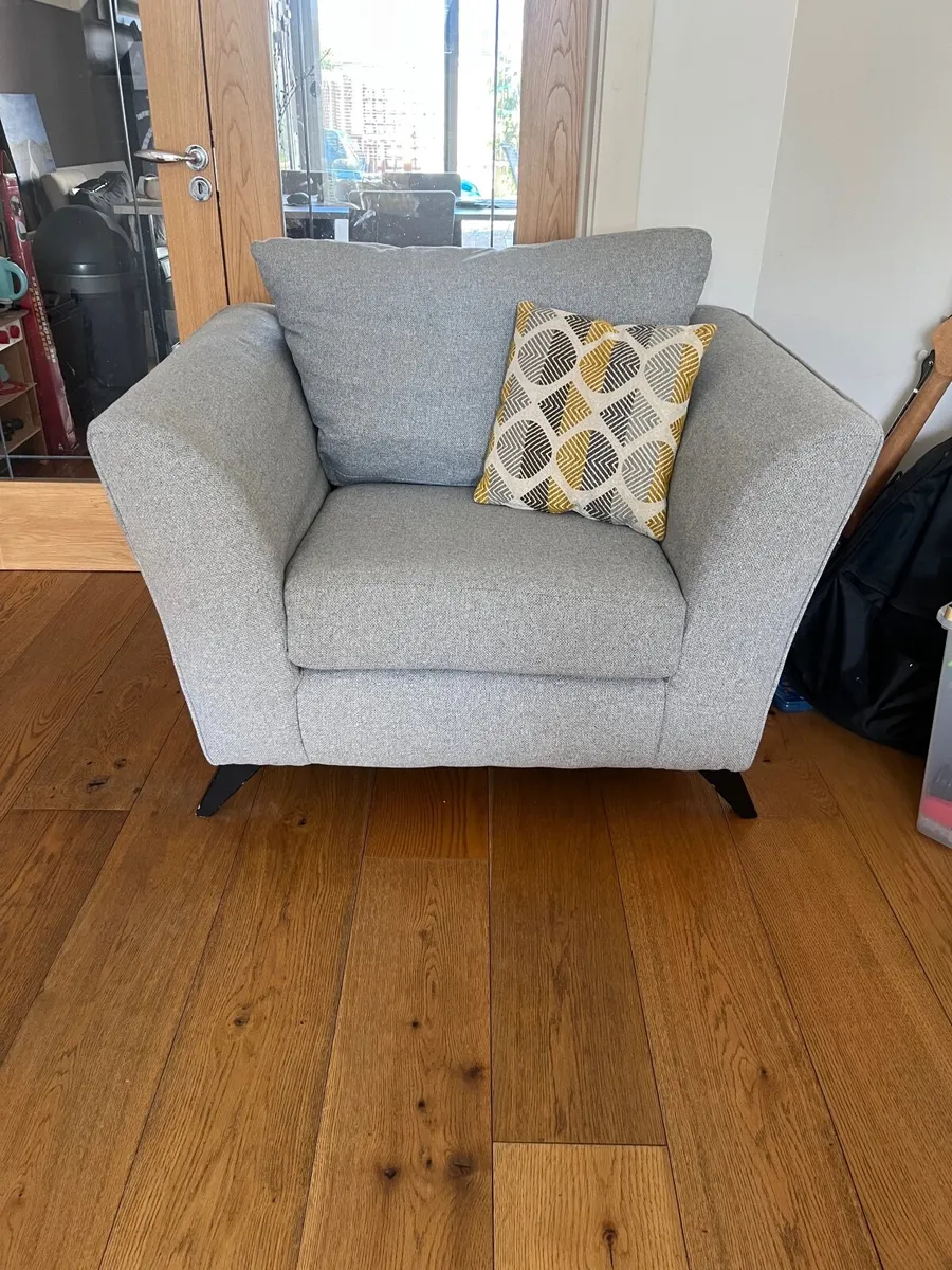 Armchair and three seater couch with footstool - Image 1