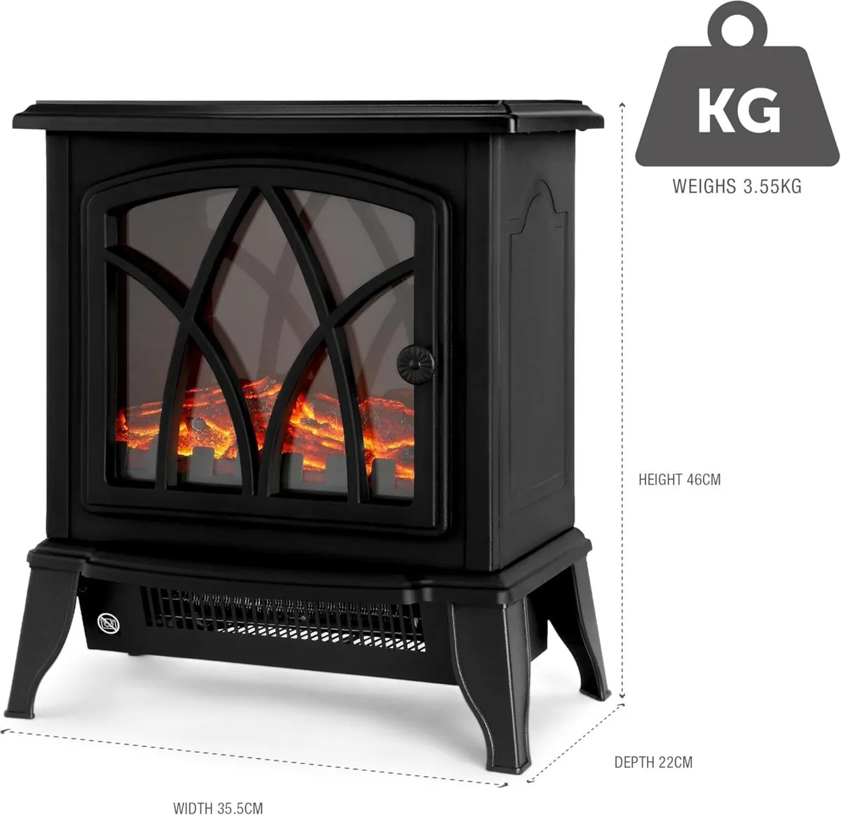 Electric Fireplace Stove Heater -1800W with Fire - Image 2