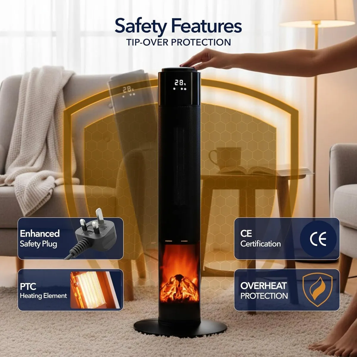 Oscillating Tower Fan Heater with Fireplace 33 - Image 3