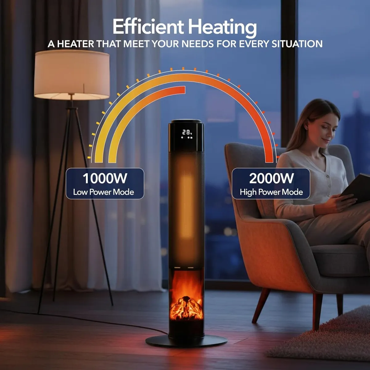Oscillating Tower Fan Heater with Fireplace 33 - Image 4
