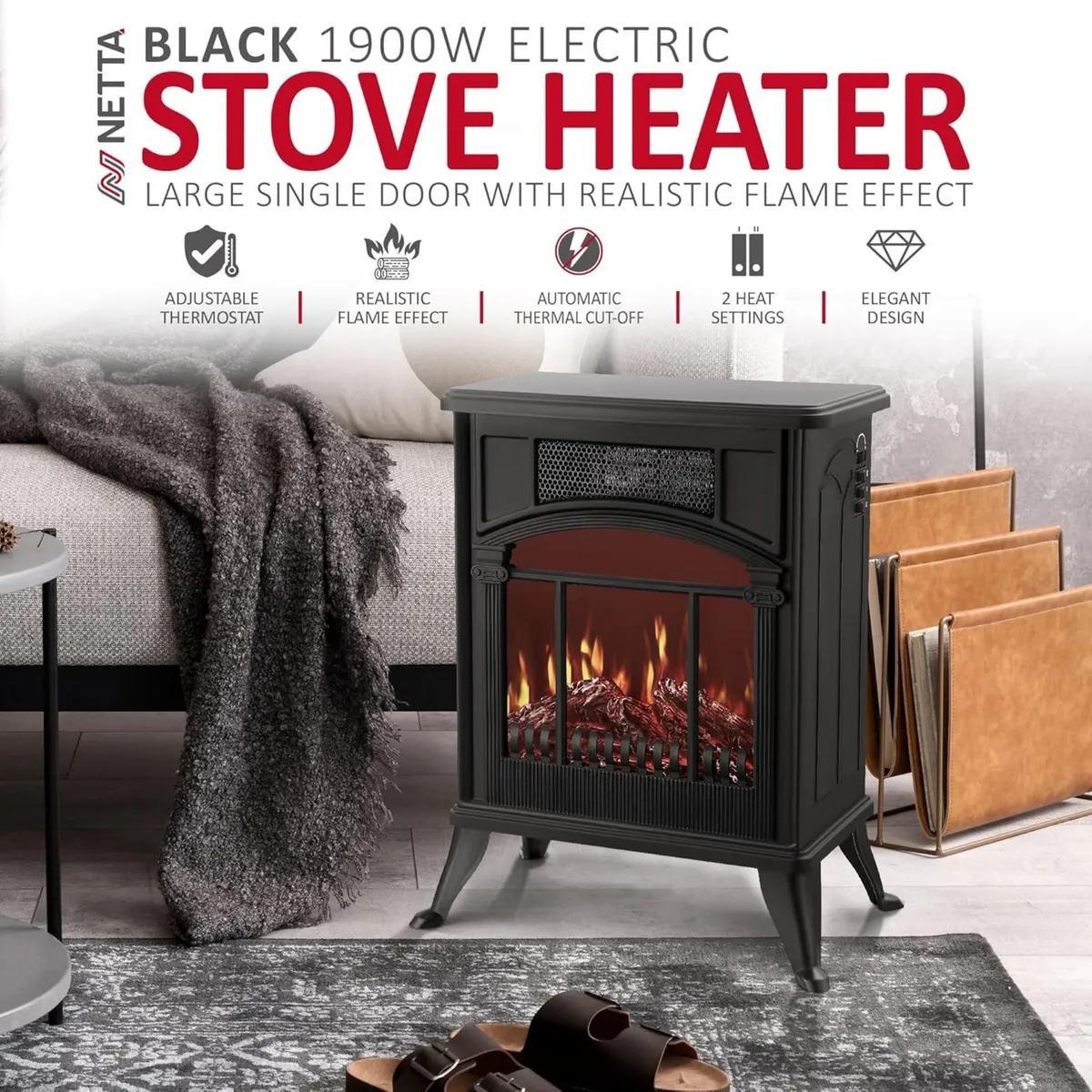 Stove Heater Electric Fireplace With Fire Flame - Image 3