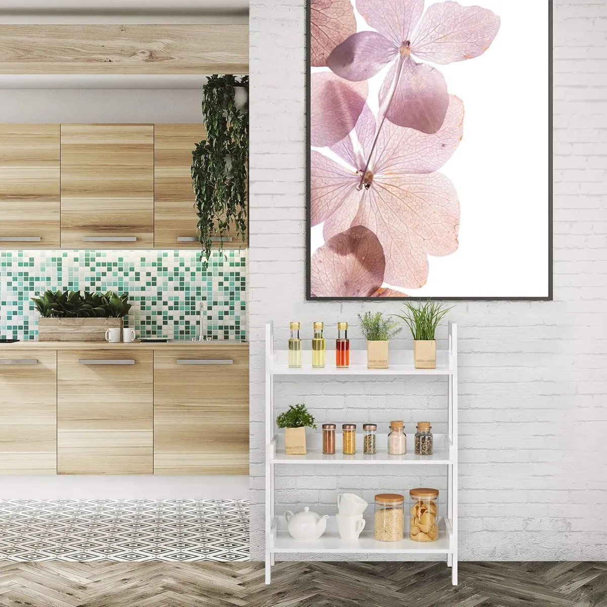 Freestanding Shelf with 3 Levels Ladder Rack for - Image 4