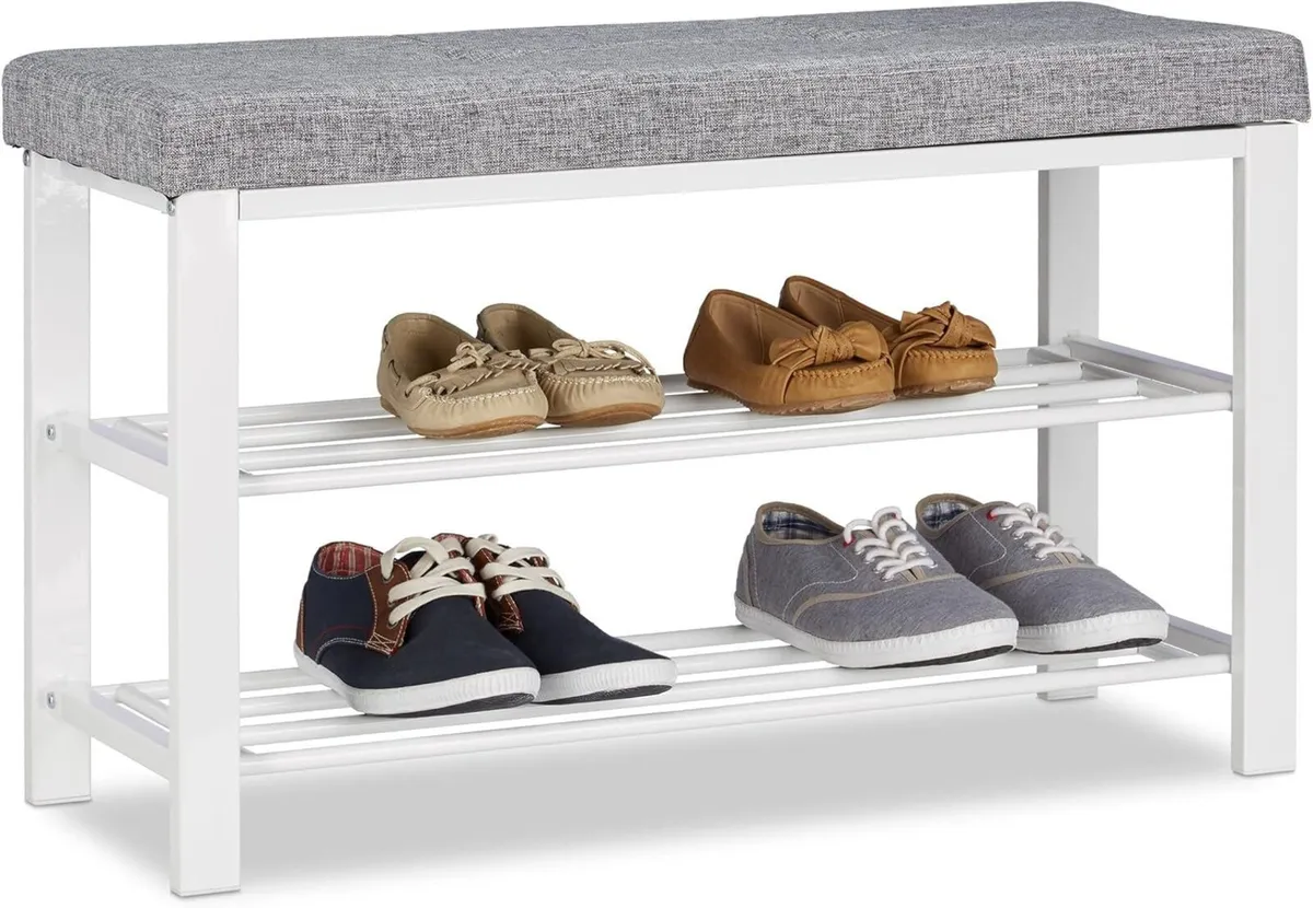 Shoe Storage Bench Fabric Cover Comfortable Seat - Image 1