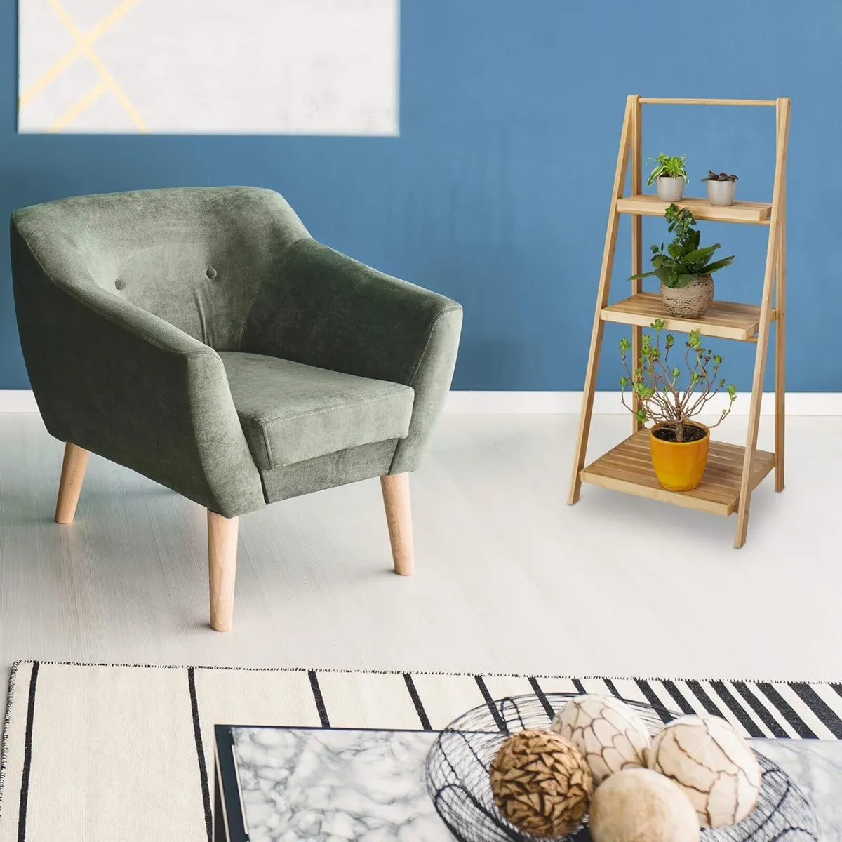 Flower Stand 3 Shelves Bamboo Foldable Ladder - Image 2