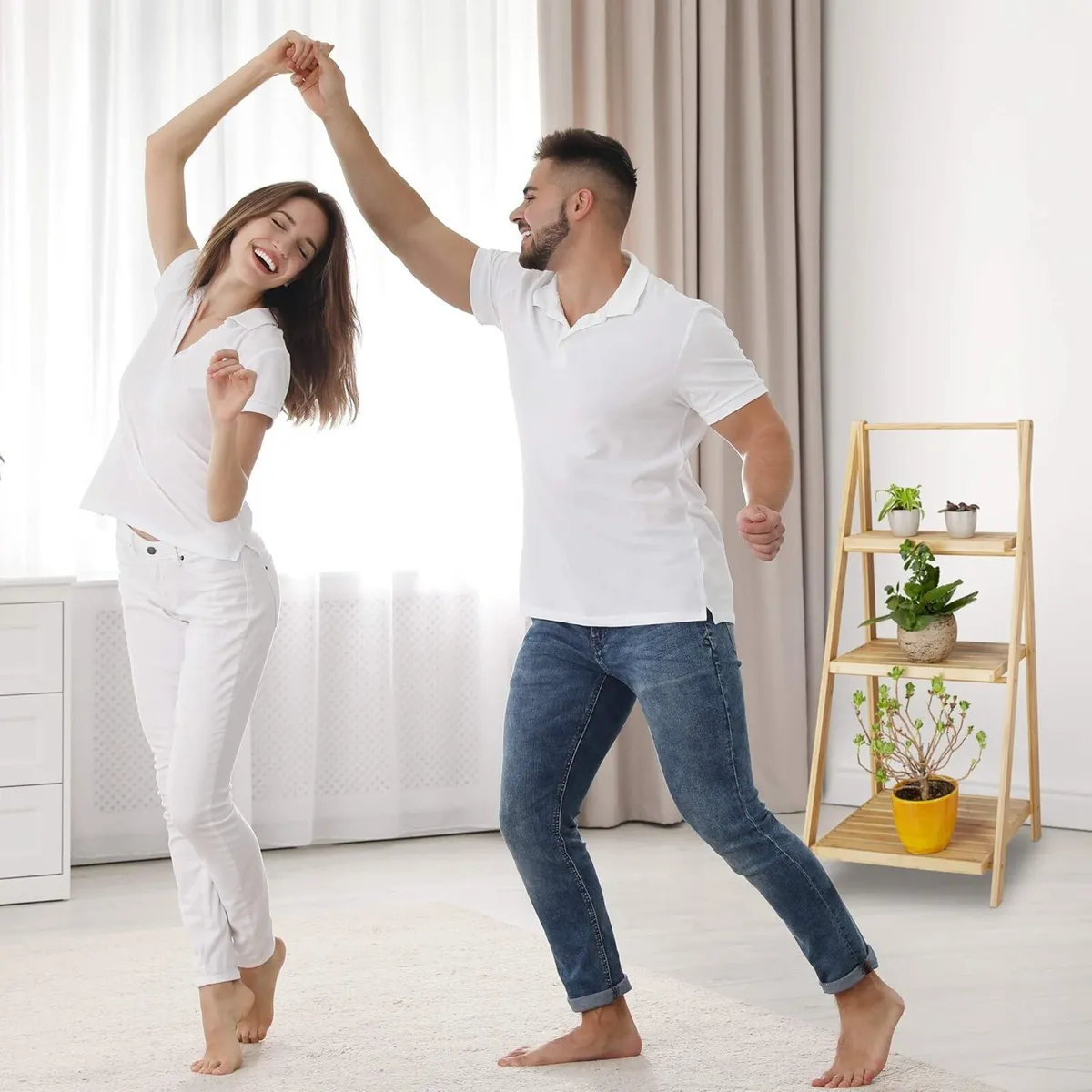 Flower Stand 3 Shelves Bamboo Foldable Ladder - Image 4