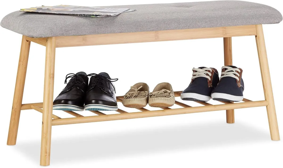 Bamboo Shoe Bench for 2 Padded Storage Rack up to - Image 1