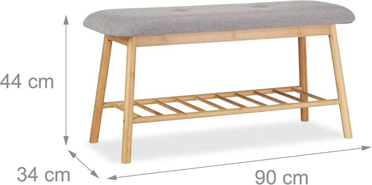 Bamboo Shoe Bench for 2 Padded Storage Rack up to - Image 3