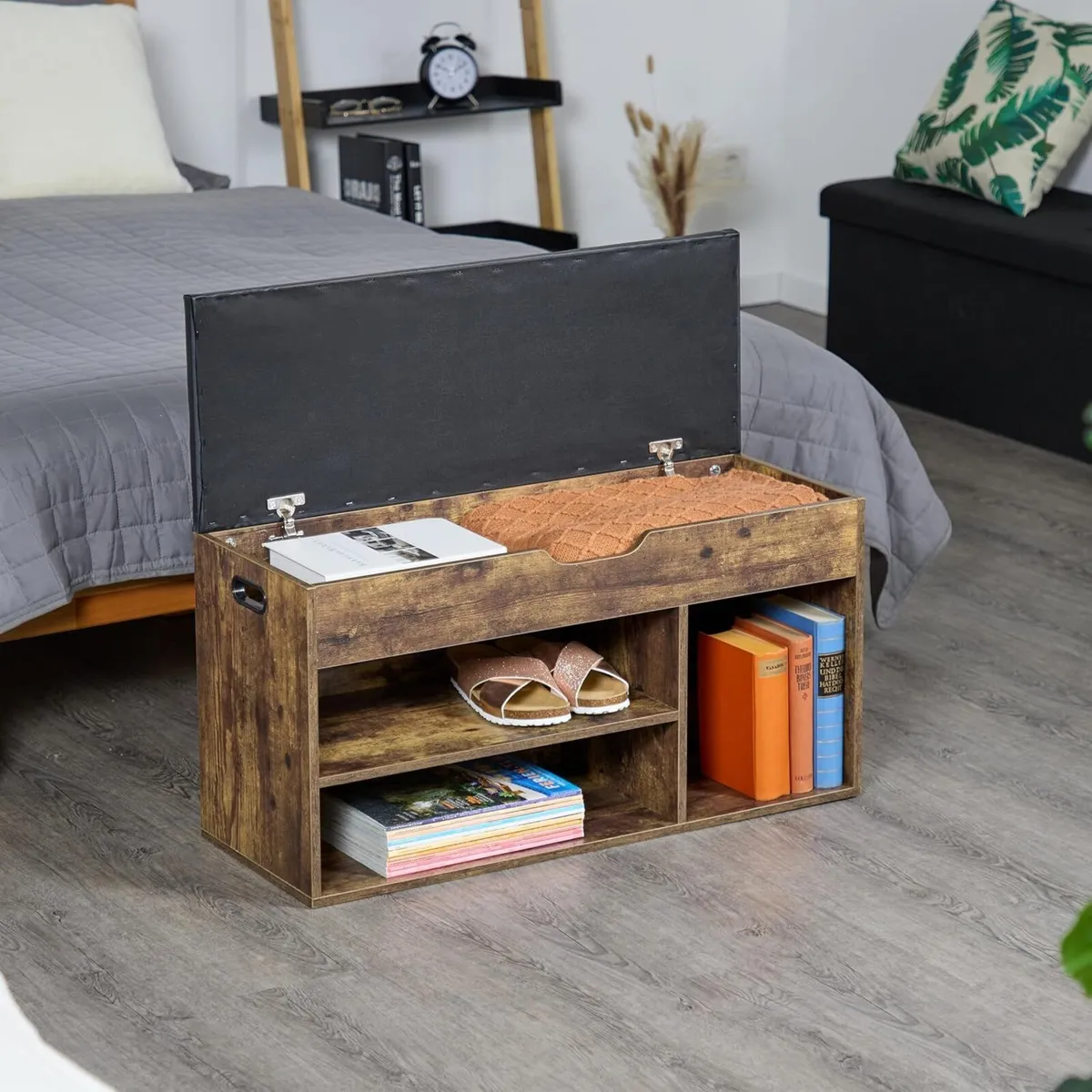 Shoe Bench Footwear Rack with 3 Compartments HWD: - Image 4