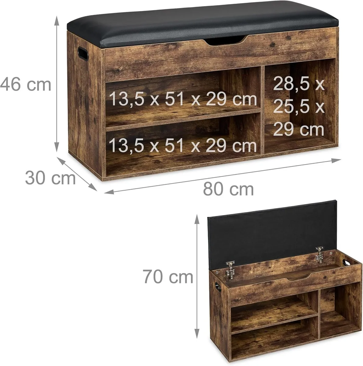 Shoe Bench Footwear Rack with 3 Compartments HWD: - Image 3