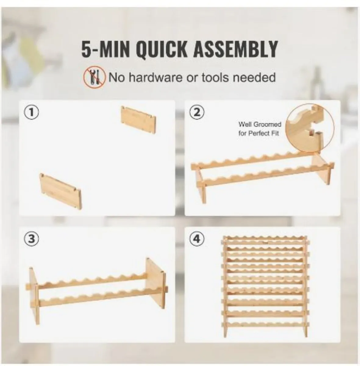 72 Bottle Stackable Modular Wine Rack Bamboo - Image 4