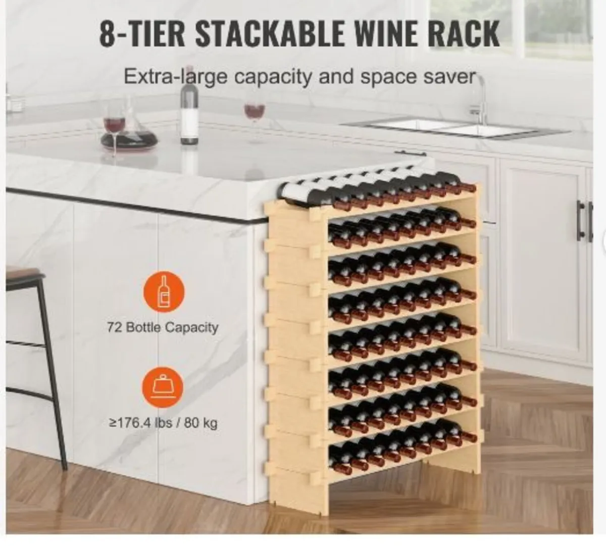 72 Bottle Stackable Modular Wine Rack Bamboo - Image 2
