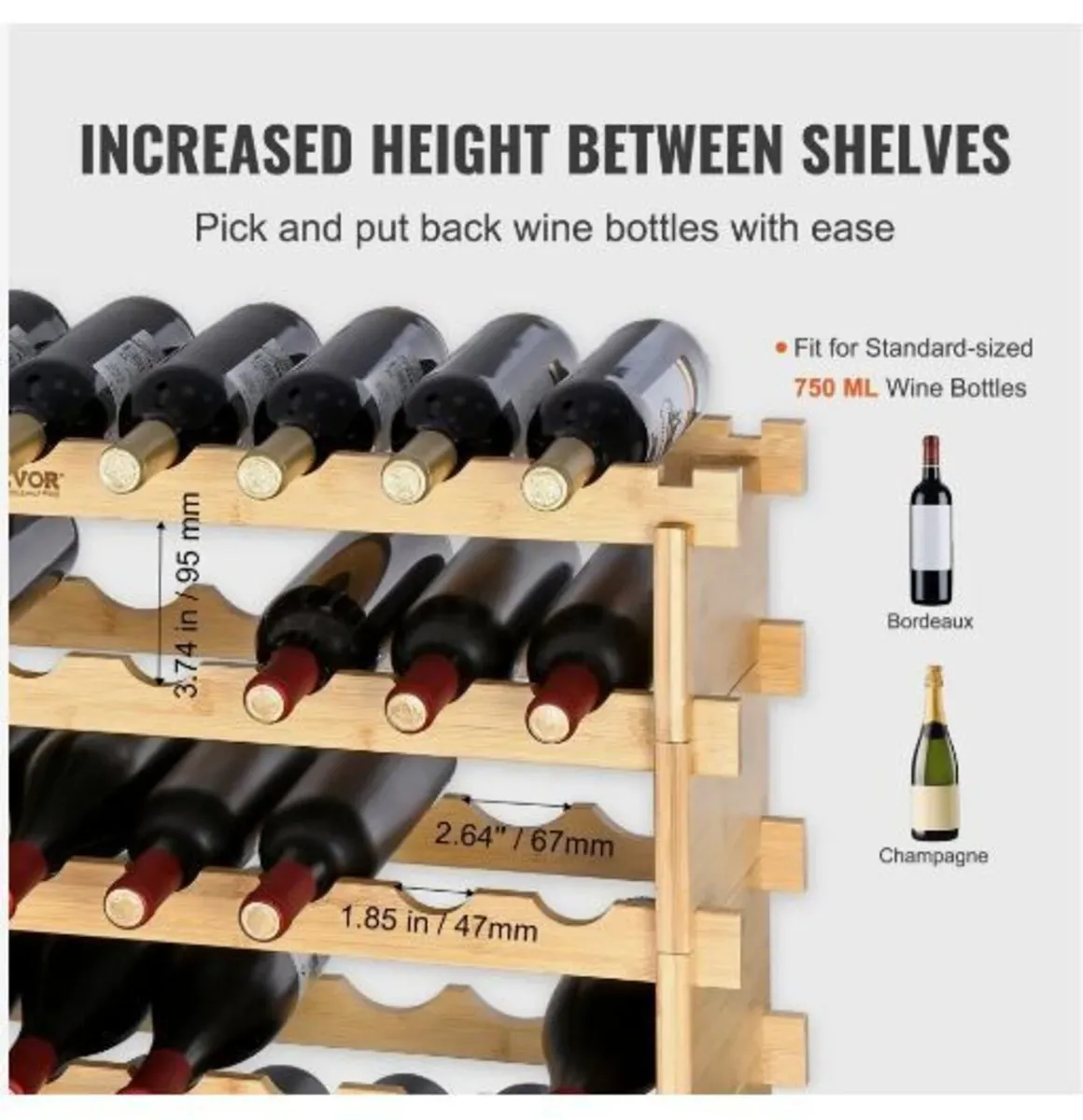 72 Bottle Stackable Modular Wine Rack Bamboo - Image 3