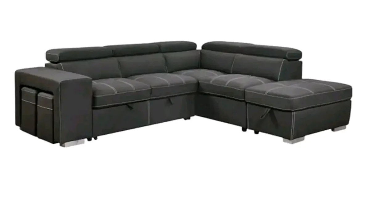 New Monaco Corner Grey Suede Sofa Bed - Image 4