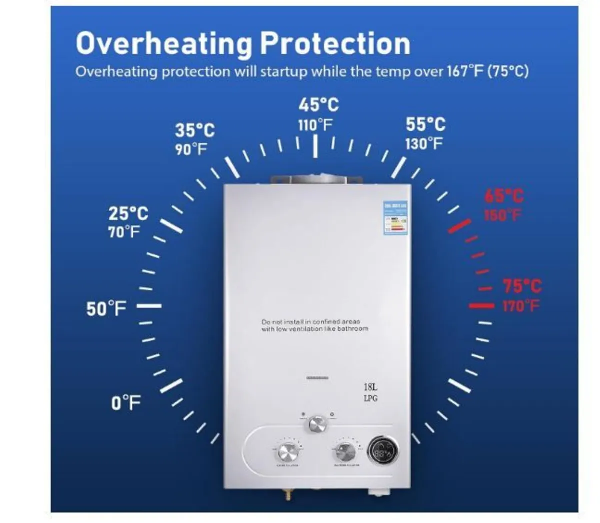 18L Gas Instantaneous Water Heater, 36 KW - Image 3