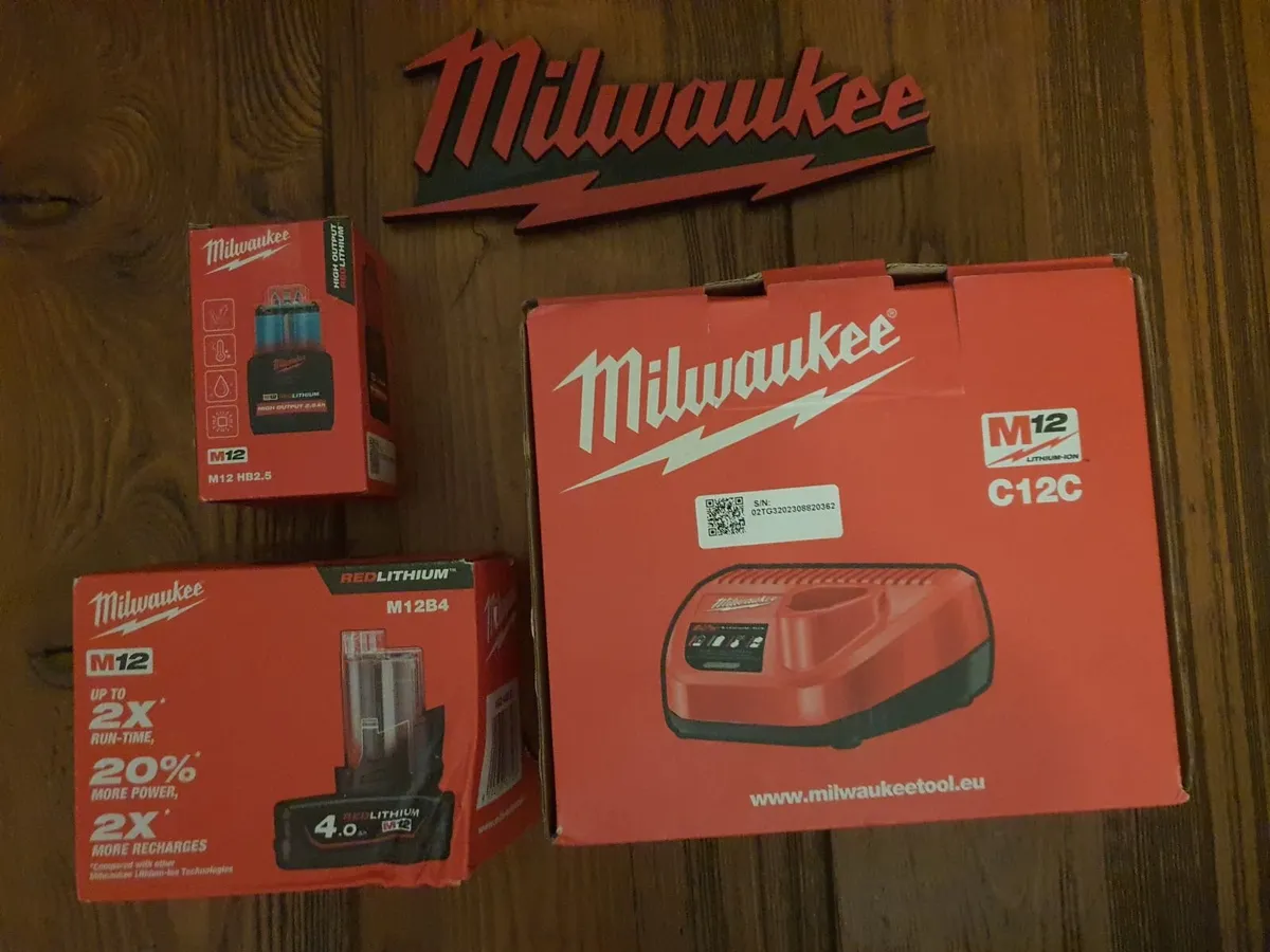 Milwaukee 12V Batteries + Fast Charger - Image 1