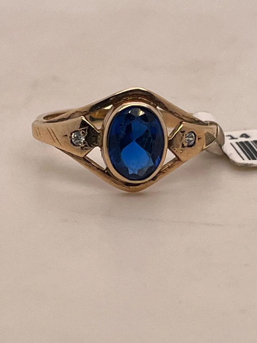 14k gold blue stone cz ring. - Image 1