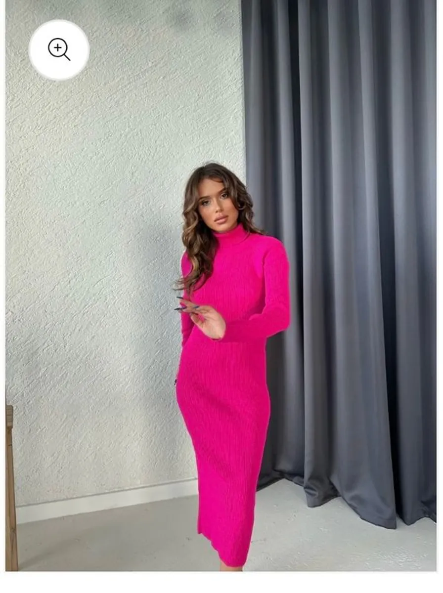 Turtneck Dress Fuchsia - Image 2