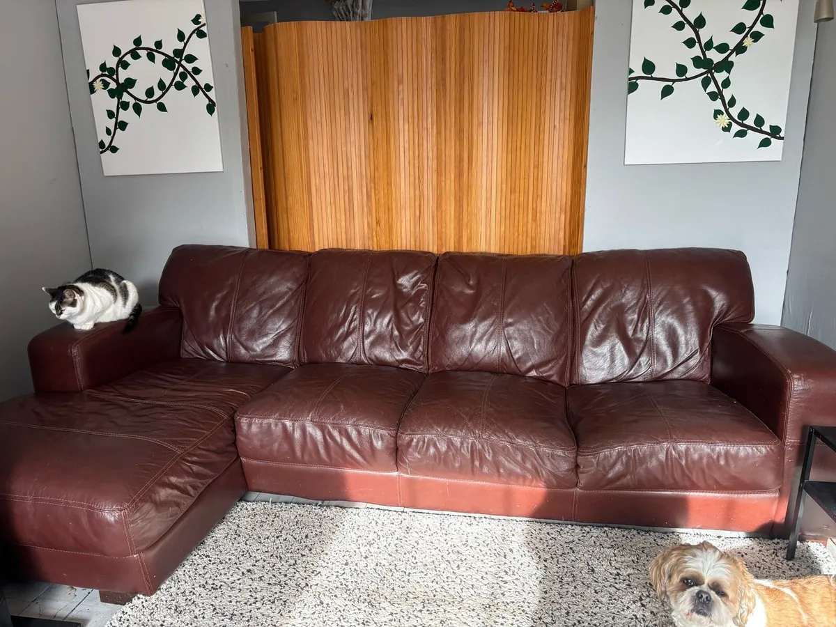 Brown Leather L Seat Couch - Image 1
