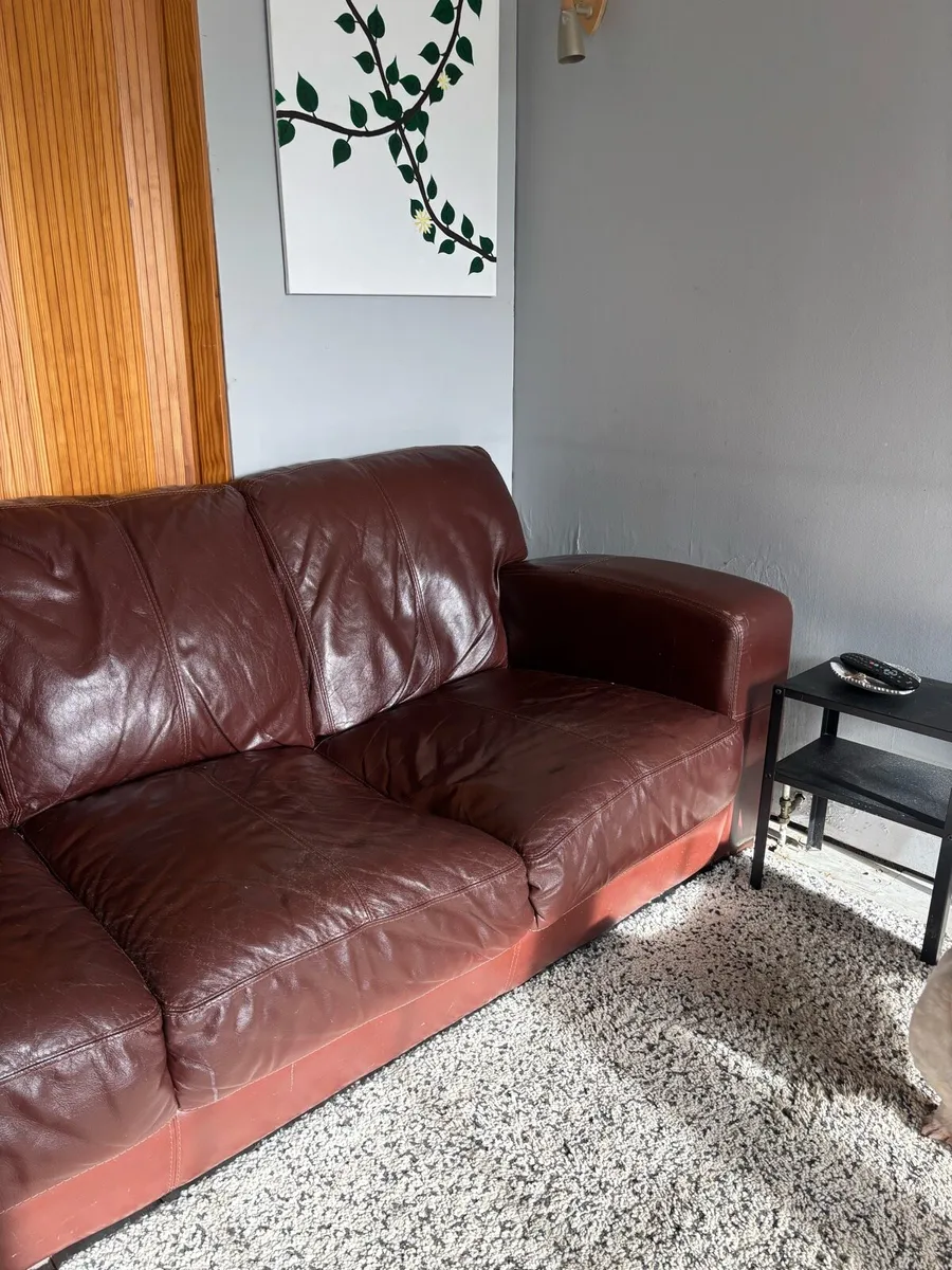 Brown Leather L Seat Couch - Image 2