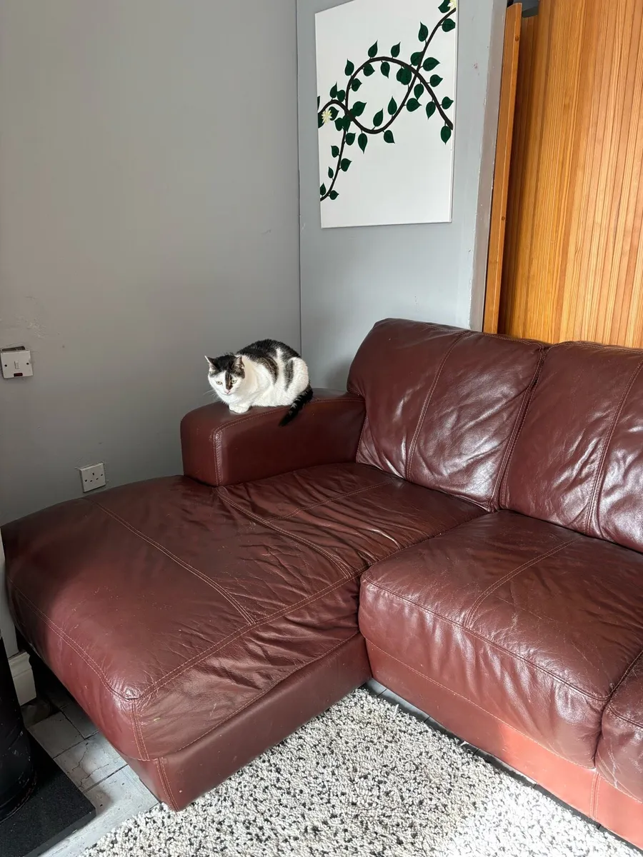 Brown Leather L Seat Couch - Image 3