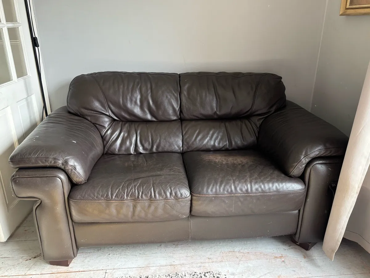 Brown Leather 2 Seater Couch - Image 1