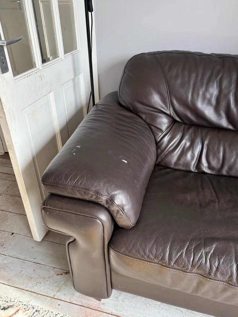 Brown Leather 2 Seater Couch - Image 2