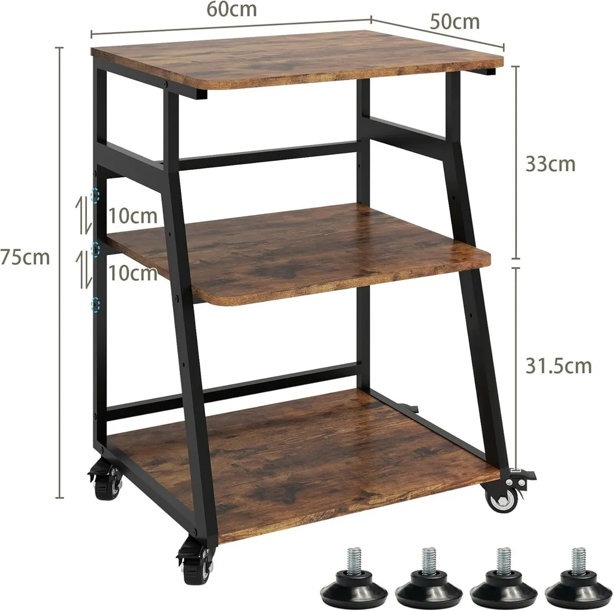 60x50x75cm Printer Stand 3 Tier Table with - Image 2