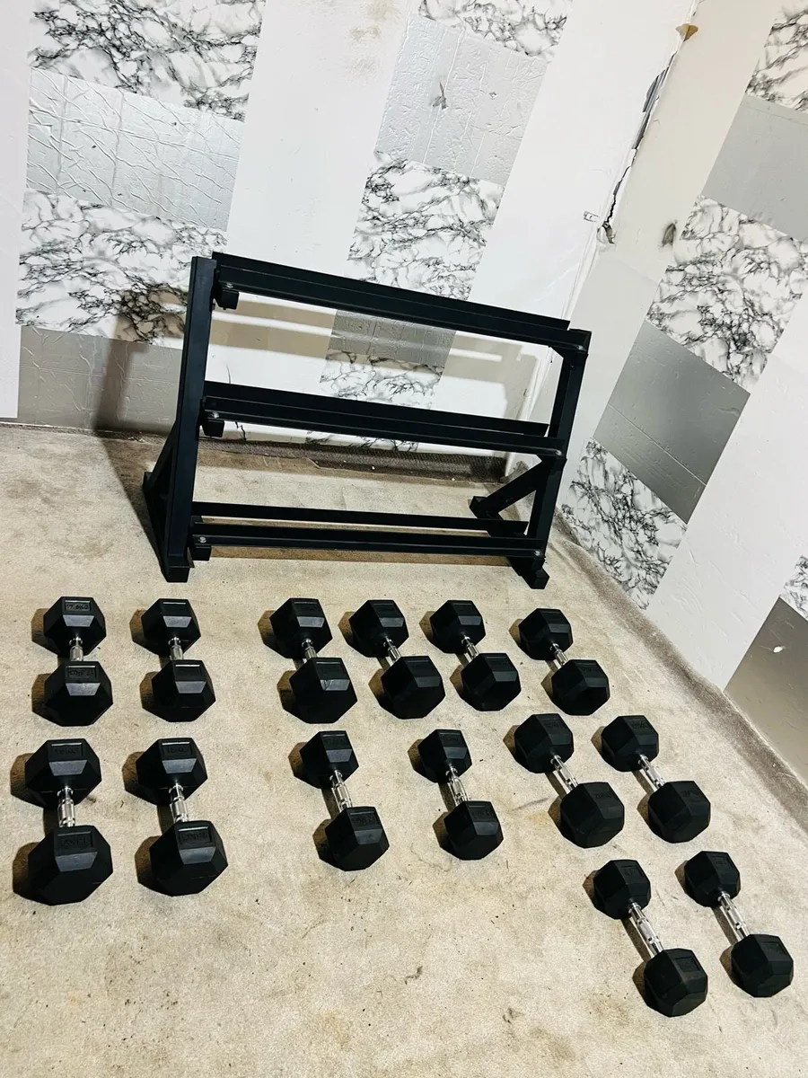 3TIER LARGE RACK WITH HEX DUMBBELLS 7.5Kg- 25 Kg - Image 1