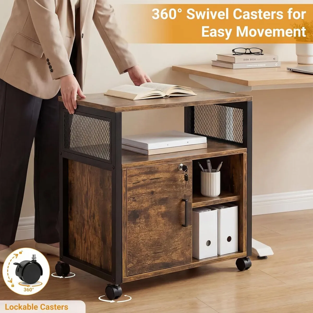 Rolling File Cabinet Lateral Filing on Wheels - Image 4